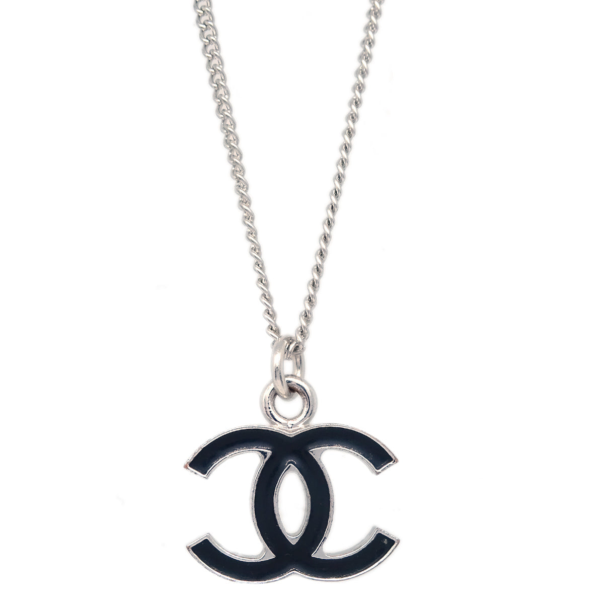 Chanel Chain Necklace Silver Black 07V