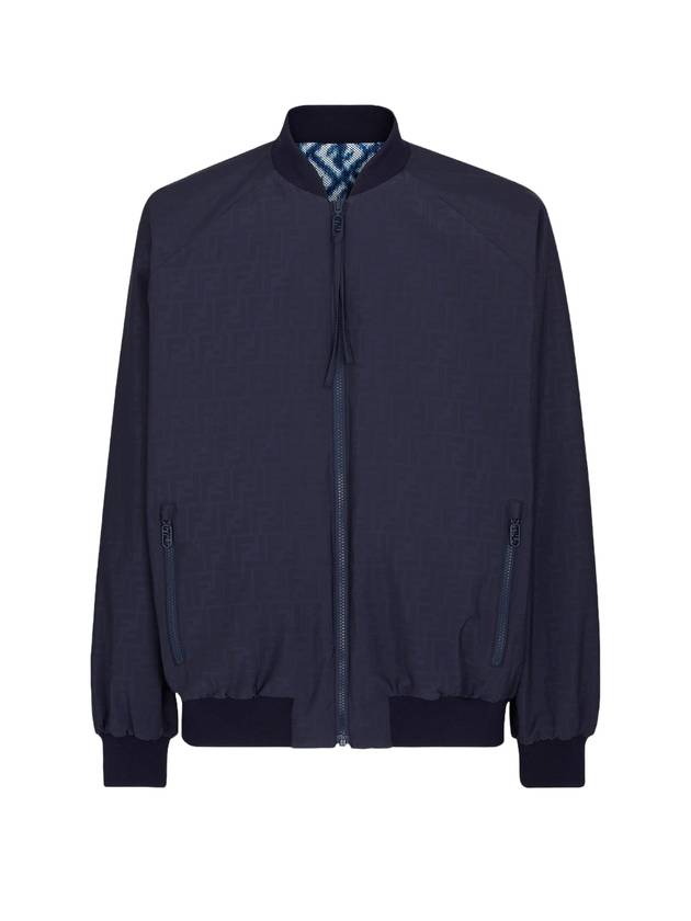 Luxury Fendi FF Motif Reversible Nylon Bomber Jacket Blue