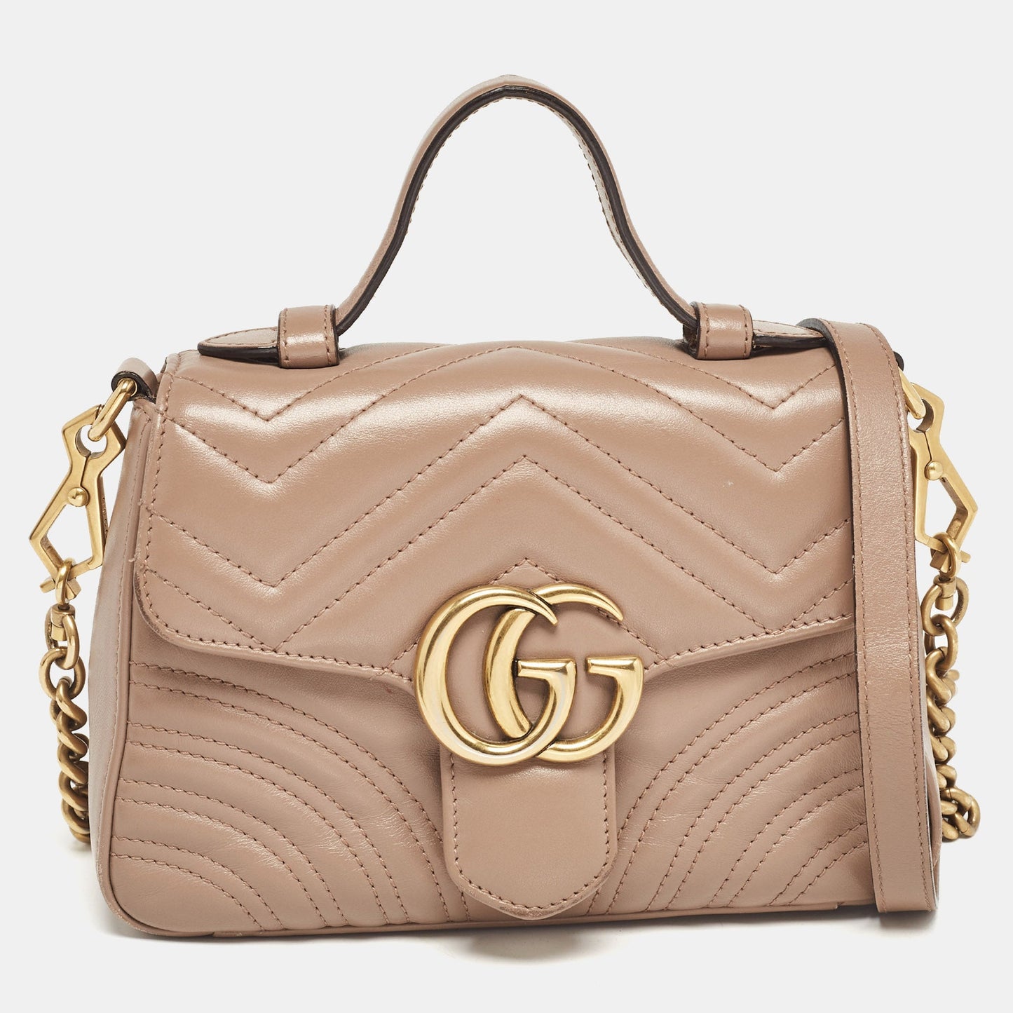 Luxury Gucci Trending 2025 Dusty Pink Matelass&eacute; Leather Mini GG Marmont Top Handle Bag