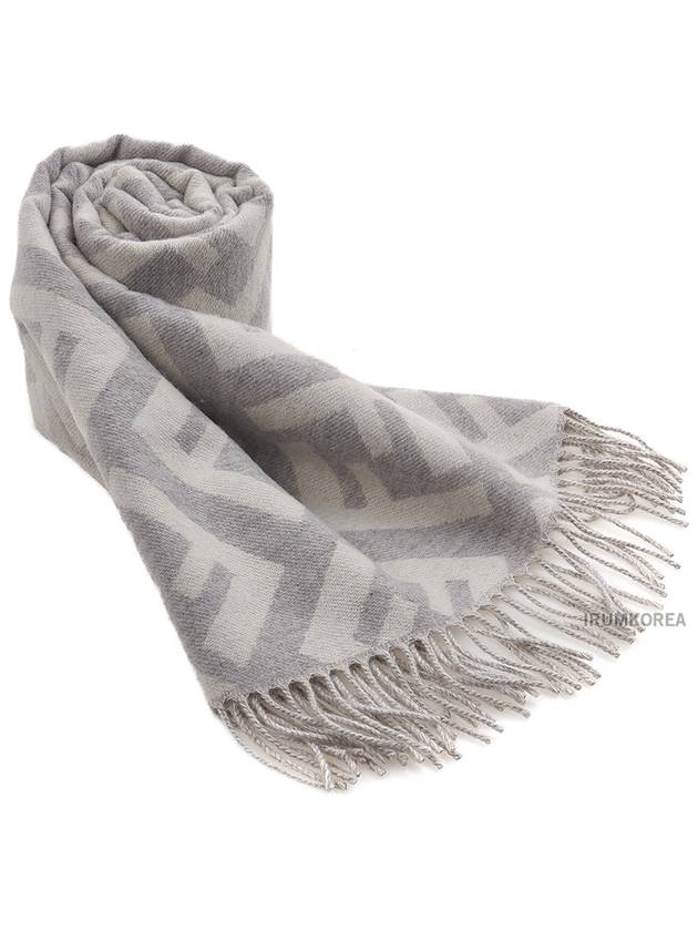 Luxury Fendi FF Motif Fringe Cashmere Scarf Light Grey