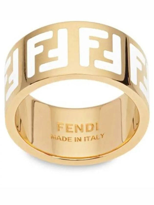 Luxury Fendi Forever FF White Enamel Ring Gold