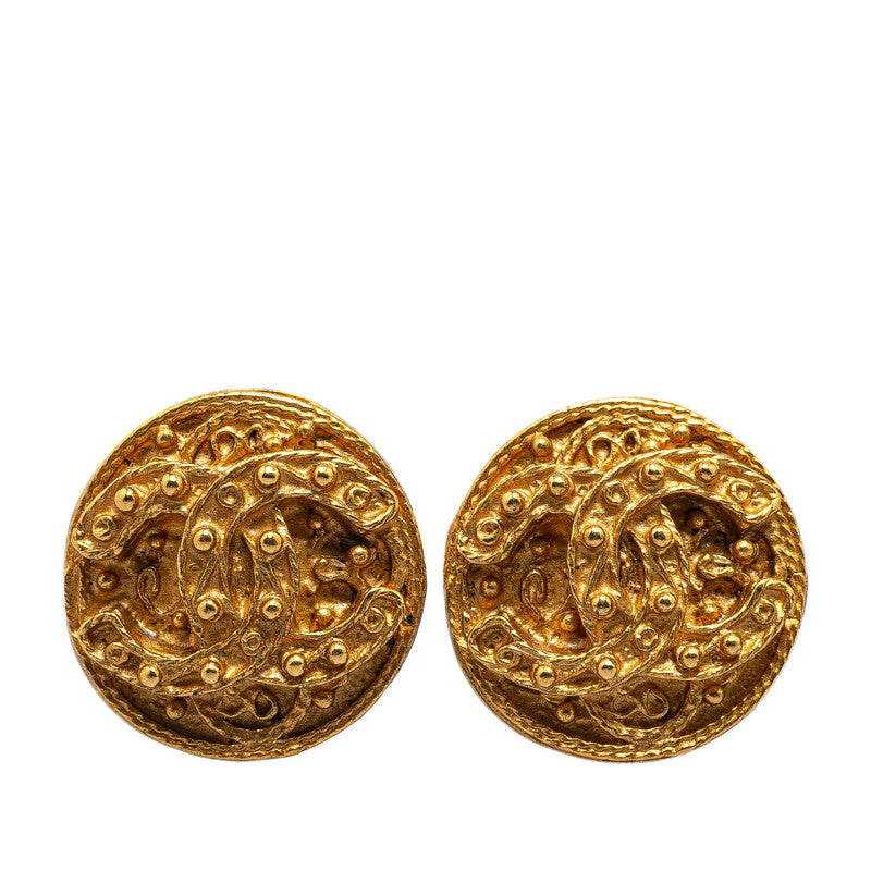 Chanel Vintage Coco Mark Earrings Gold Plated