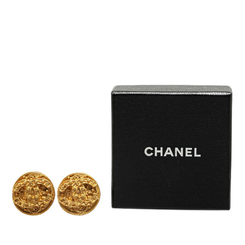 Chanel Vintage Coco Mark Earrings Gold Plated