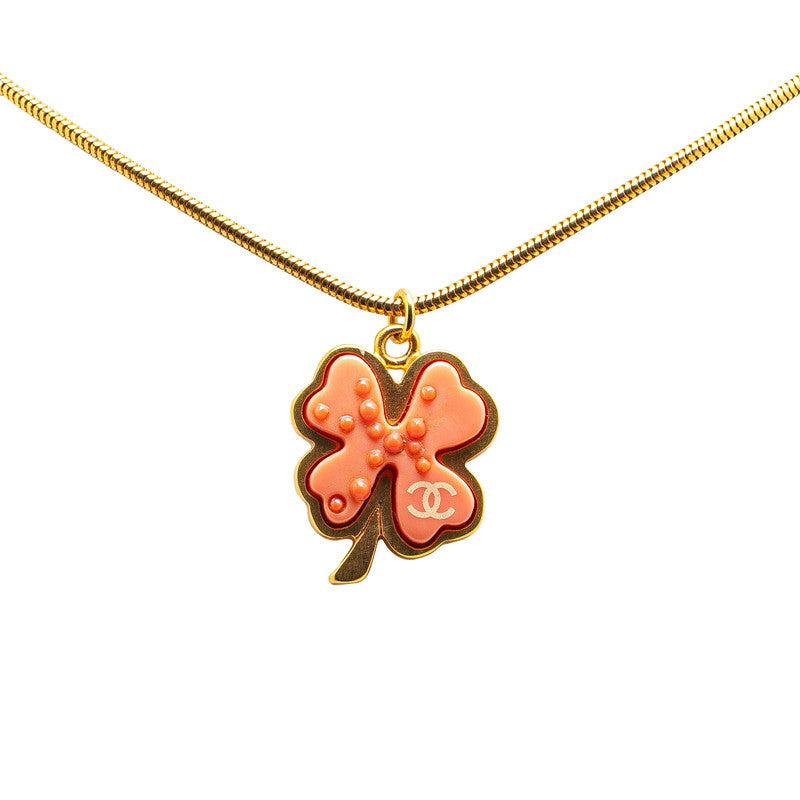 Chanel Clover Coco Mark Necklace Gold Pink