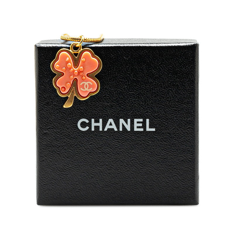 Chanel Clover Coco Mark Necklace Gold Pink