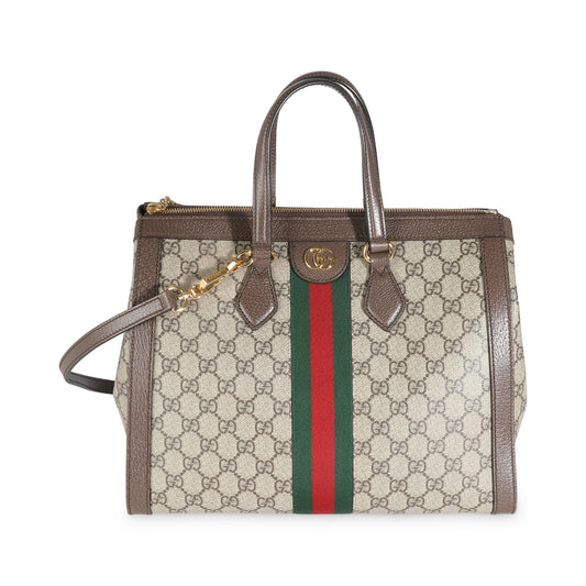 Luxury Gucci Trending 2025 Beige GG Supreme Monogram Web Medium Ophidia Tote