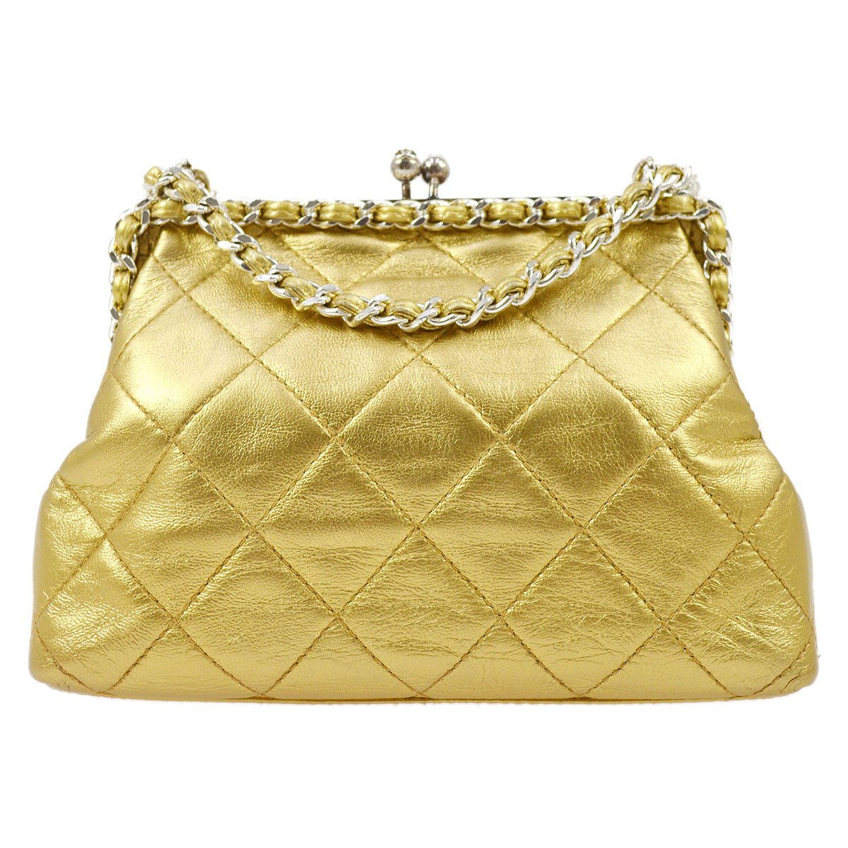 Luxury Chanel 1994-1996 Gold Lambskin SHW Kisslock Shoulder Bag