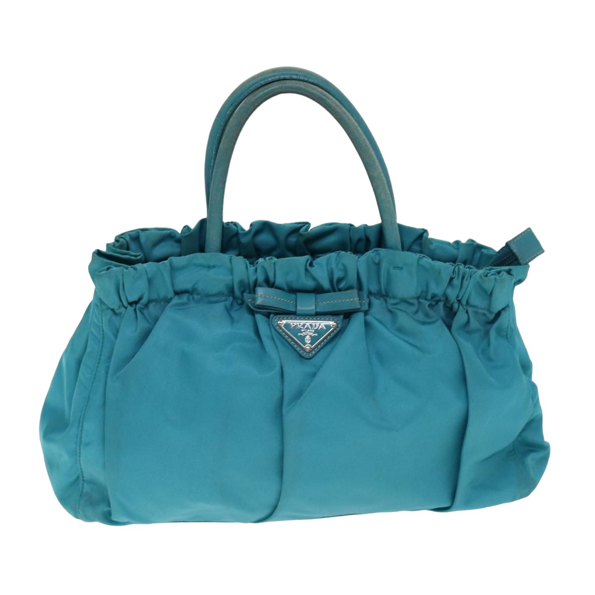 Luxury PradaNylon 2 Way Hand Bag Turquoise Blue 80110
