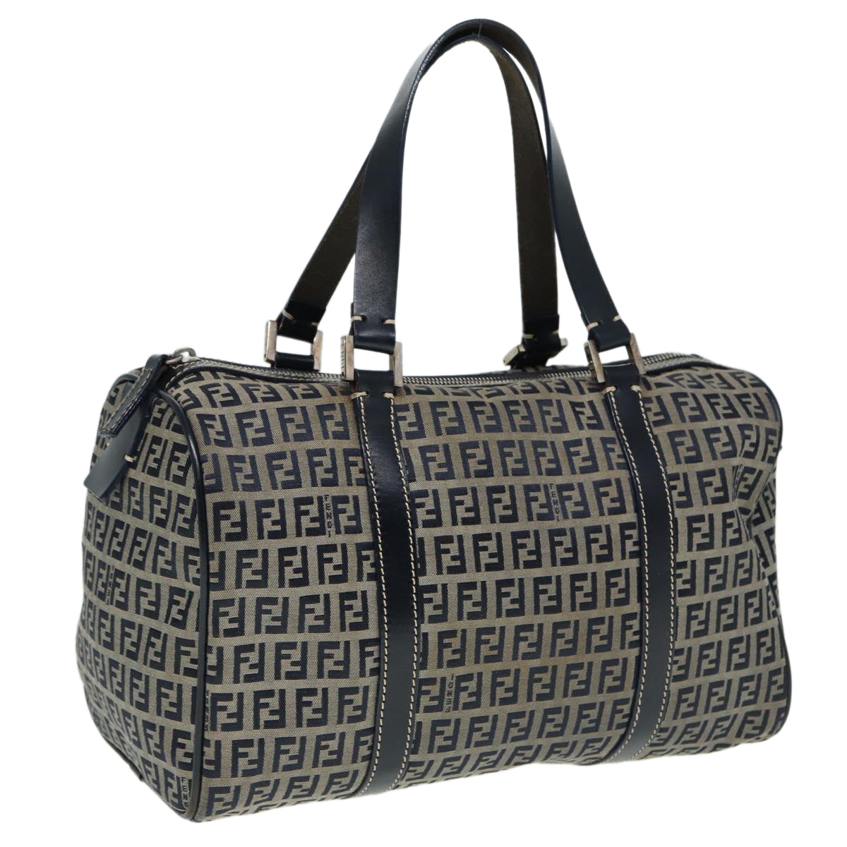 Luxury Fendi Zucchino Canvas Boston Bag Navy80243