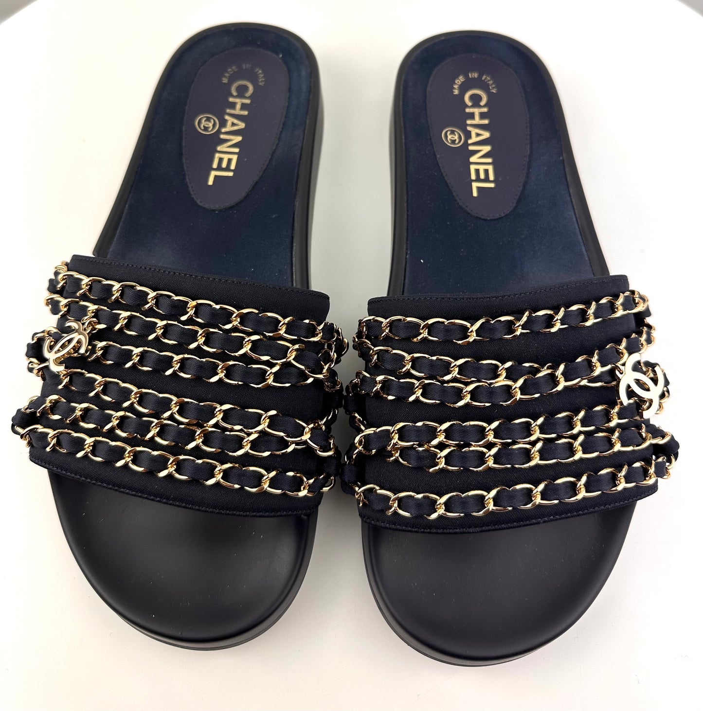Chanel CC Flat Mules Marine 38
