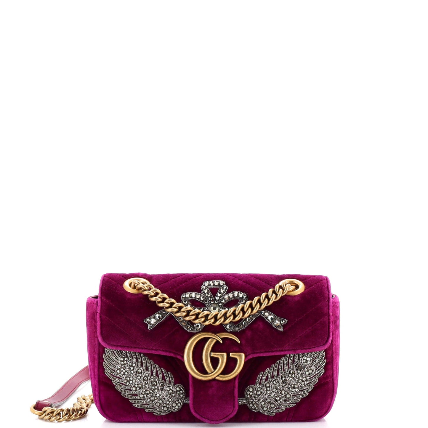 Luxury Gucci Trending 2025 GG Marmont Flap Bag Embellished Matelasse Velvet Mini