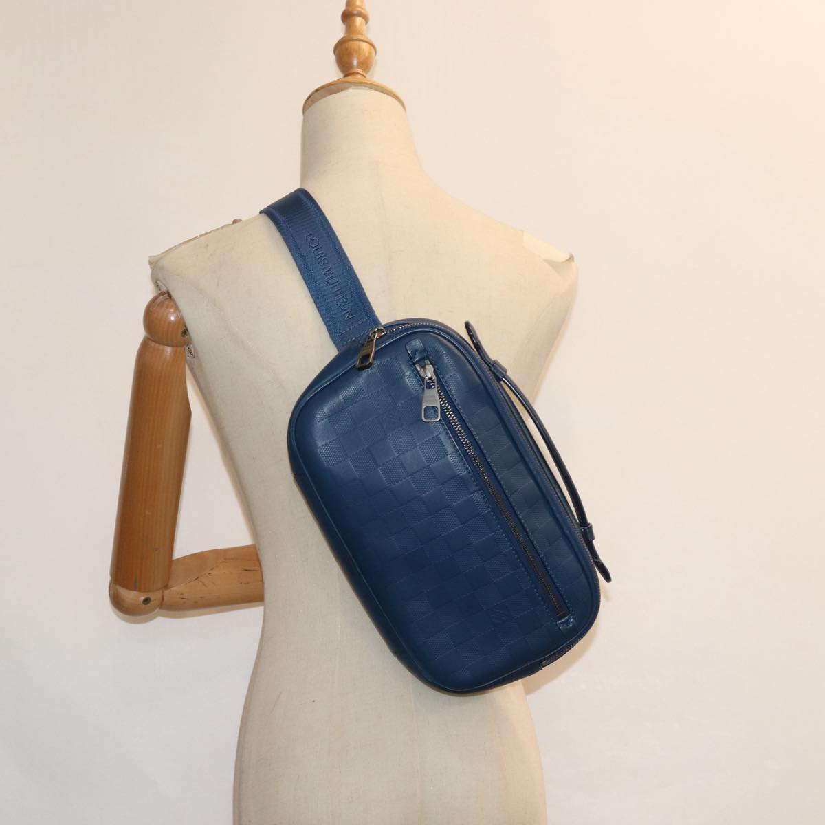 LOUIS VUITTON Damier Infini Ambreil Shoulder Bag Leather Blue N41354 LV 80596