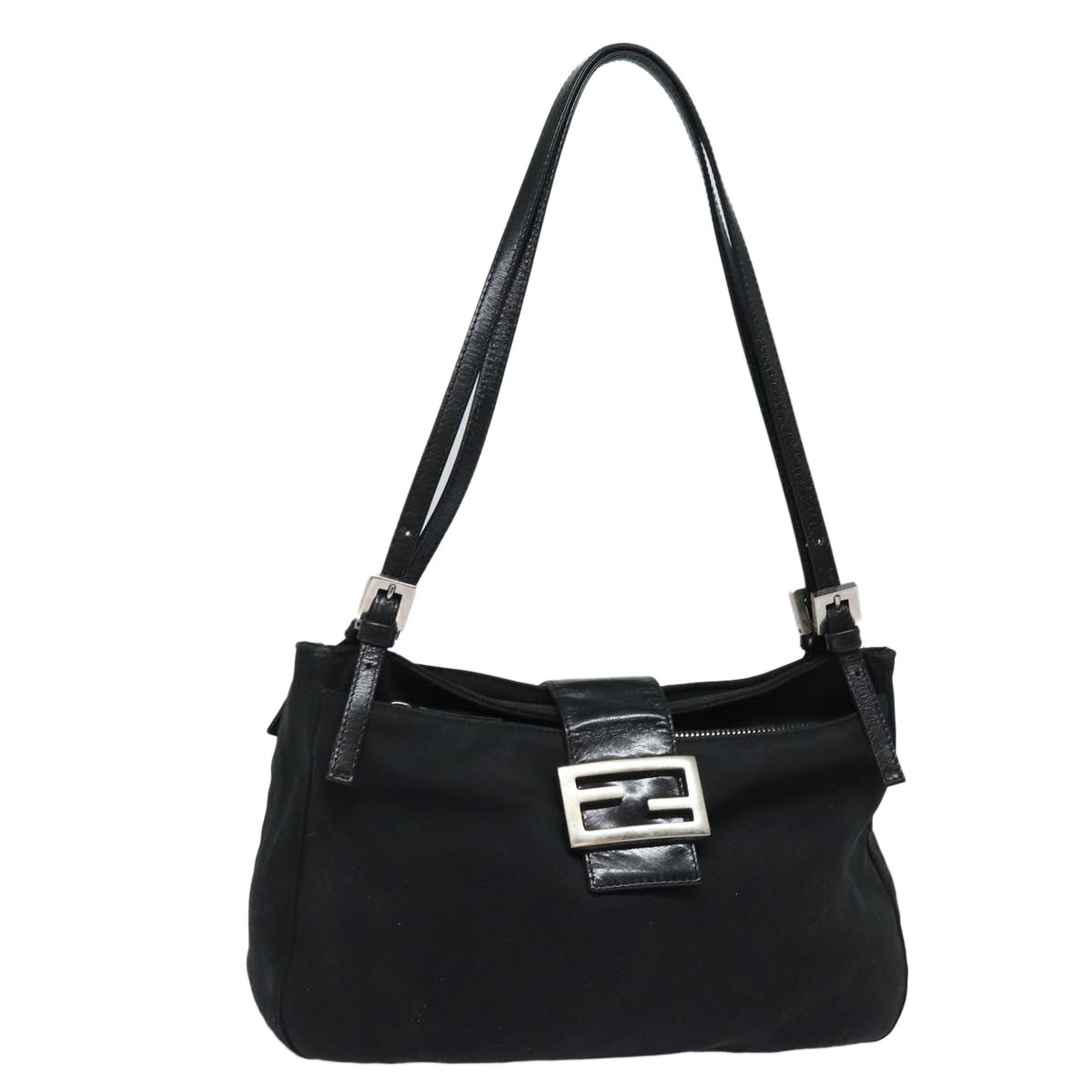 Luxury Fendi Mamma Baguette Shoulder Bag Nylon Black80619