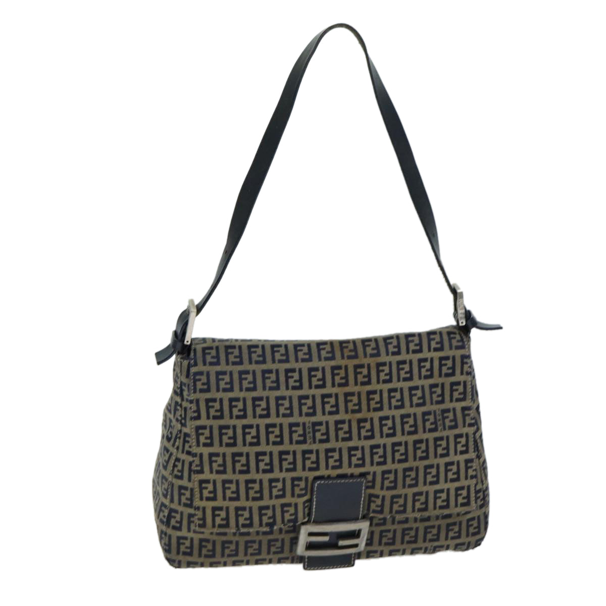 Luxury Fendi Zucchino Canvas Mamma Baguette Shoulder Bag Navy80863