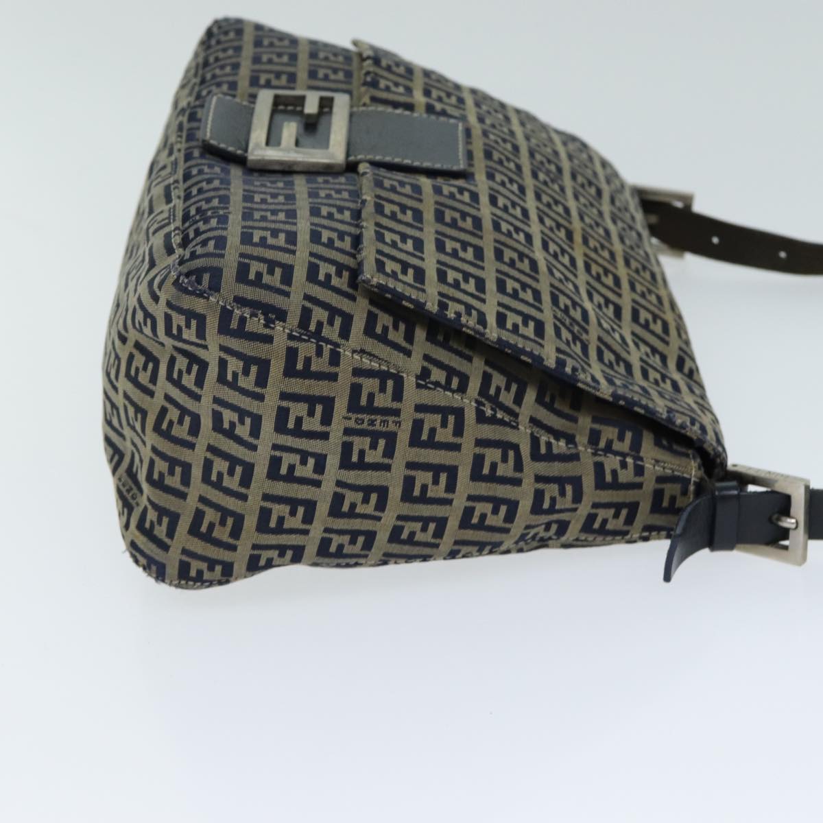 Luxury Fendi Zucchino Canvas Mamma Baguette Shoulder Bag Navy80863