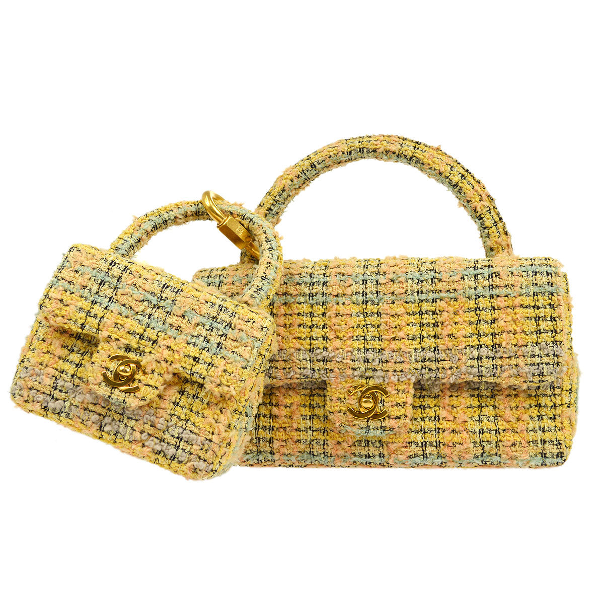 Luxury Chanel 1994 Yellow Tweed Handbag Set