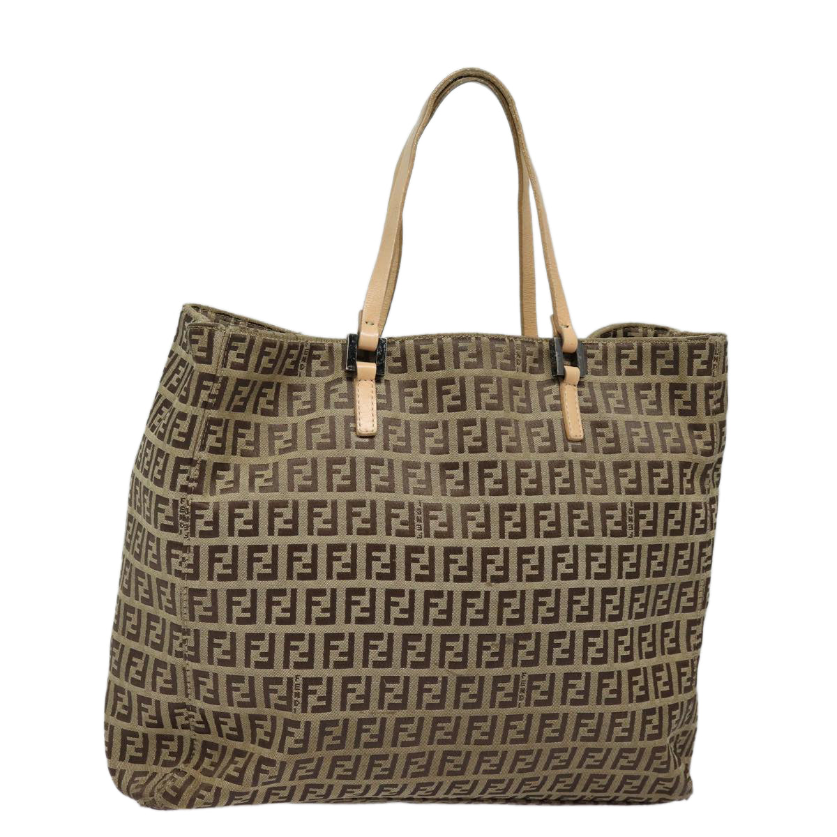 Luxury Fendi Zucchino Canvas Hand Bag Beige Brown80903