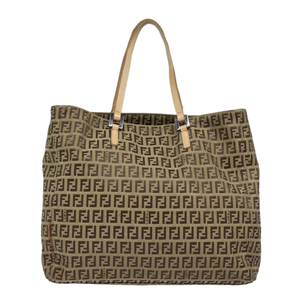 Luxury Fendi Zucchino Canvas Hand Bag Beige Brown80903