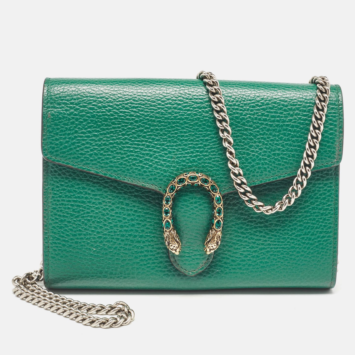 Luxury Gucci Trending 2025 Green Leather Dionysus Wallet On Chain..