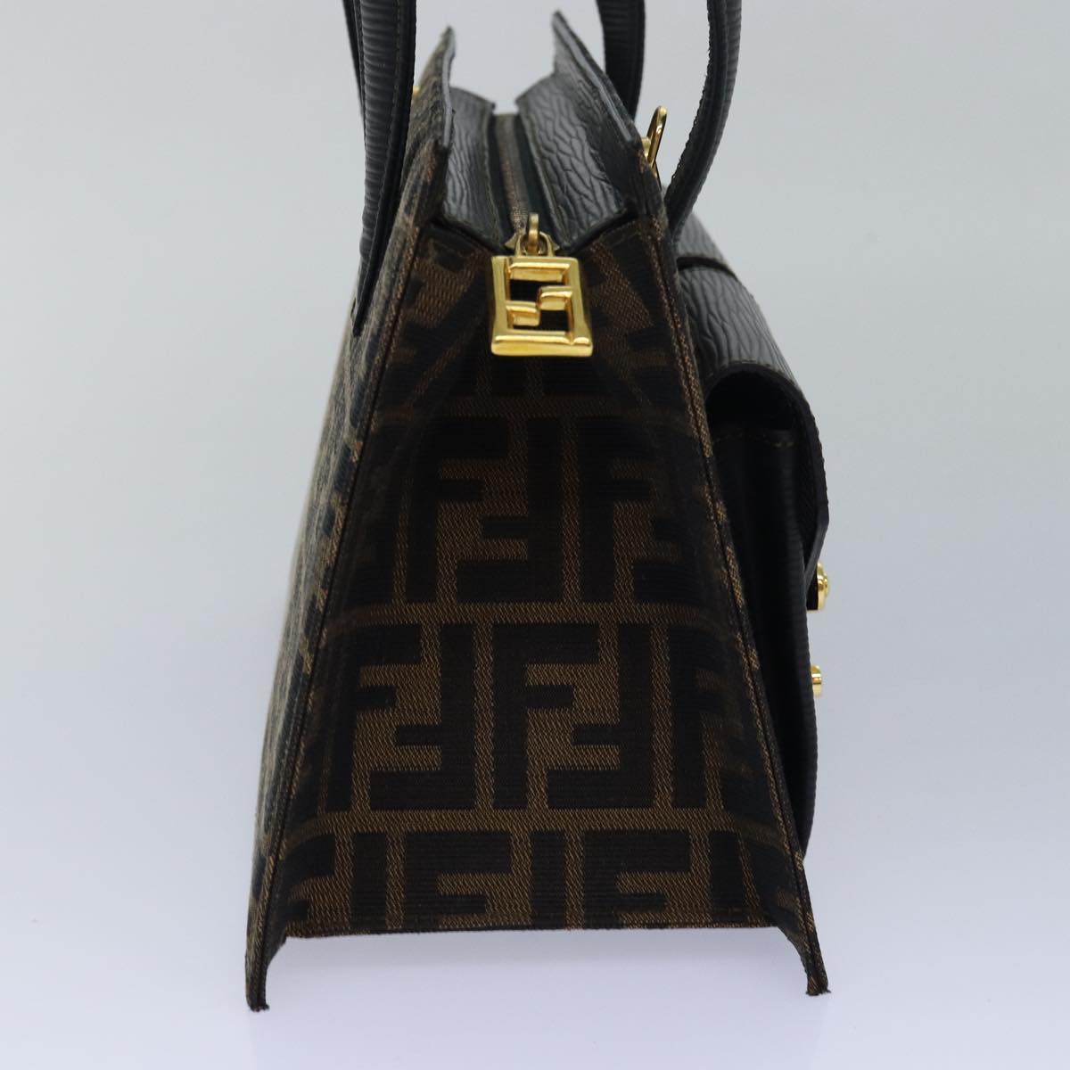 Luxury Fendi Zucca Canvas Hand Bag 2way Brown Black80963