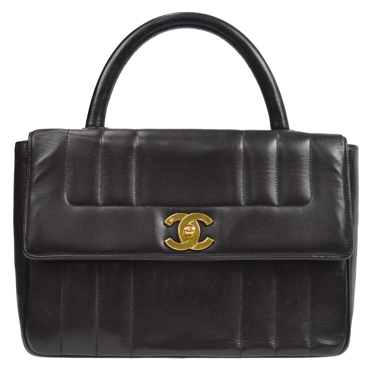Luxury Chanel 1994-1996 Border Vertical Handbag Black Lambskin