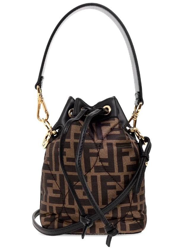 Luxury Fendi Mon Tresor Quilted FF Silk Mini Bucket Bag Brown