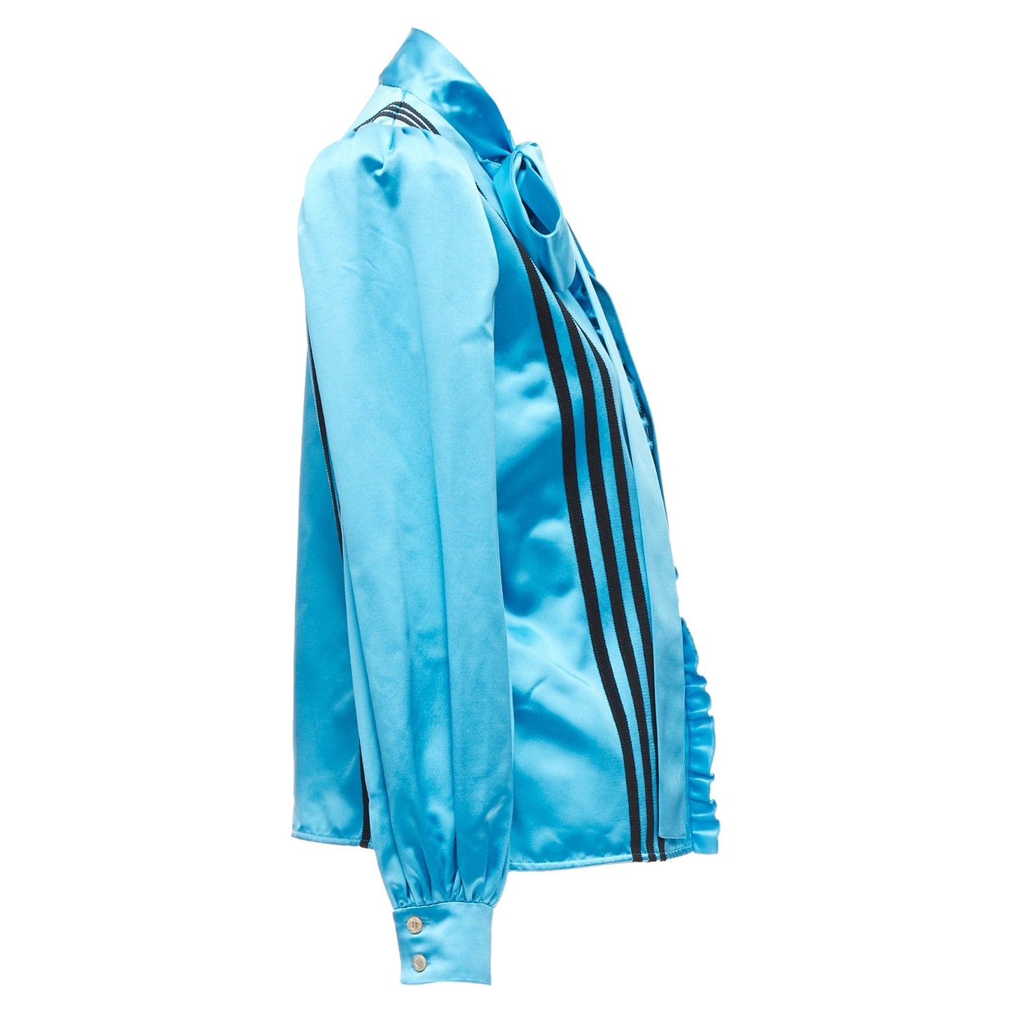Gucci Adidas silk stripe bow Victorian puff sleeve blouse