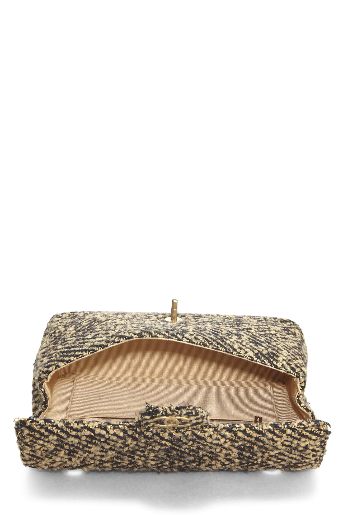 Chanel,  Black & Metallic Tweed Half Flap Medium, Gold