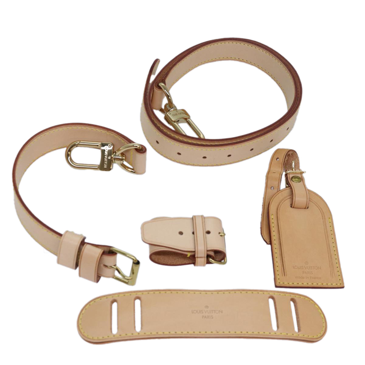LOUIS VUITTON Powanie Name Tag Shoulder Strap Leather Set Beige LV 81023