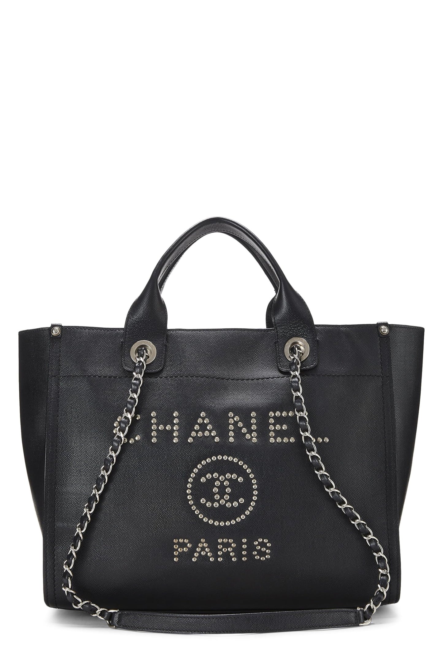 Chanel,  Black Caviar Studded Deauville Shopper Small, Black