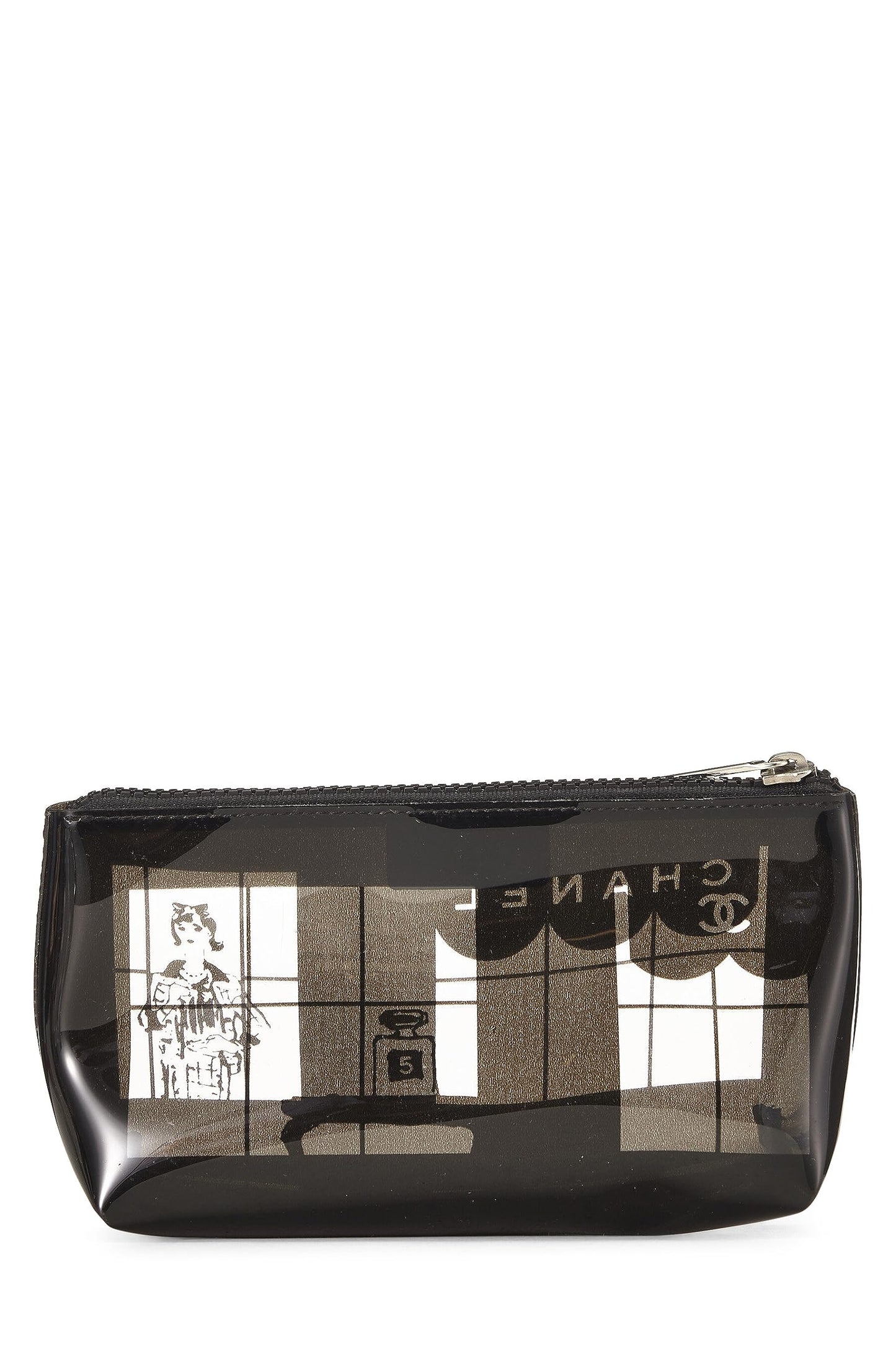 Chanel  Clear & Black Vinyl Luxury Chanel Maison Pouch, Black