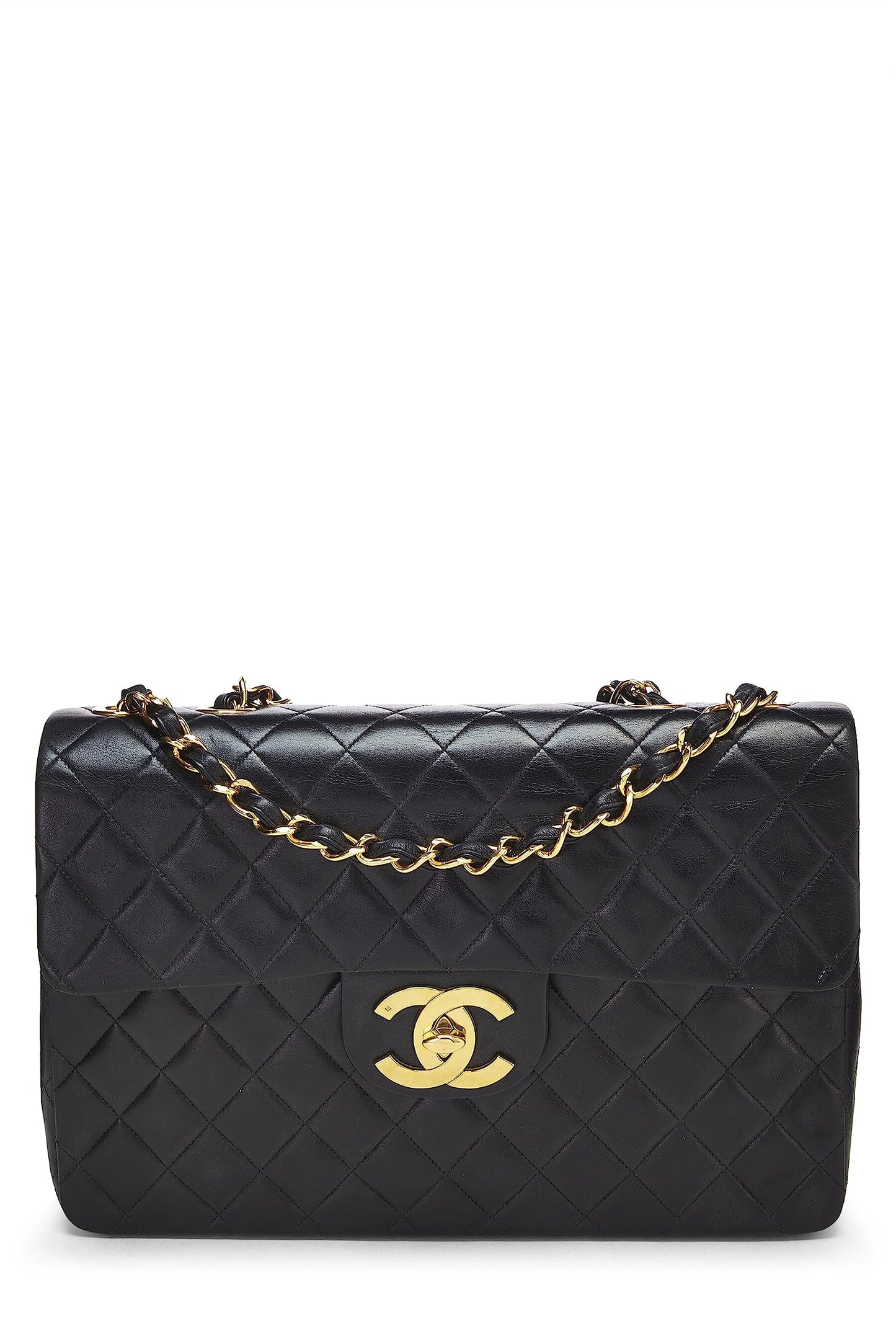 Chanel,  Black Quilted Lambskin Half Flap Maxi, Black