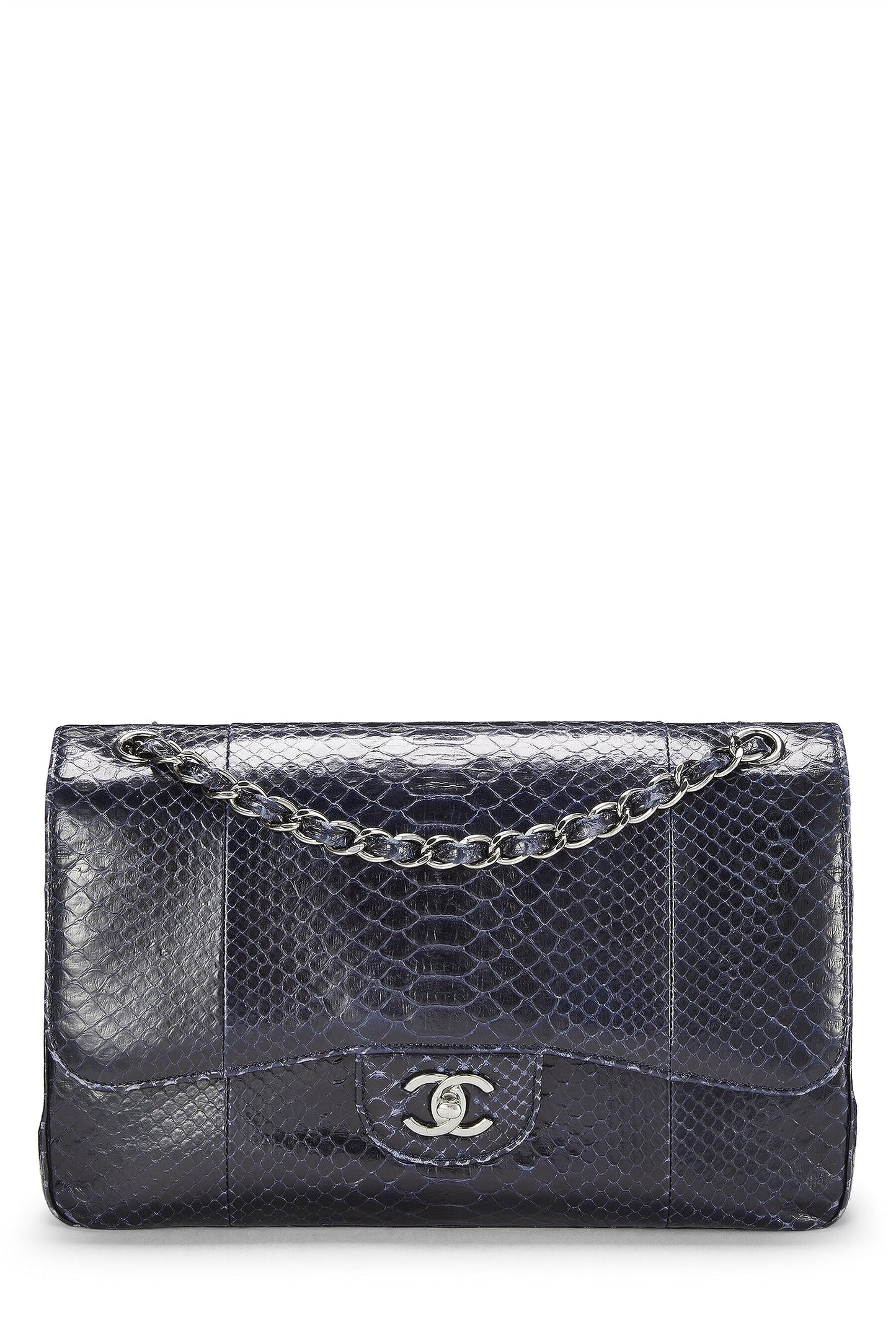 Chanel,  Navy Python New Classic Double Flap Jumbo, Navy