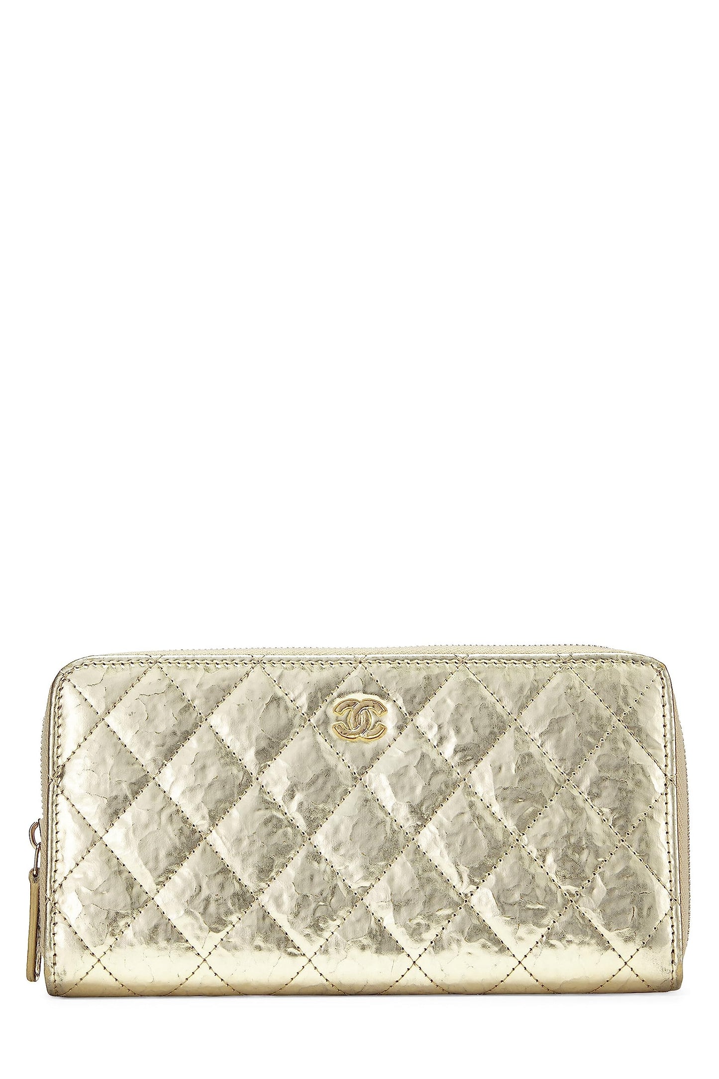 Chanel,  Gold Calfskin Zip Around Wallet, Gold