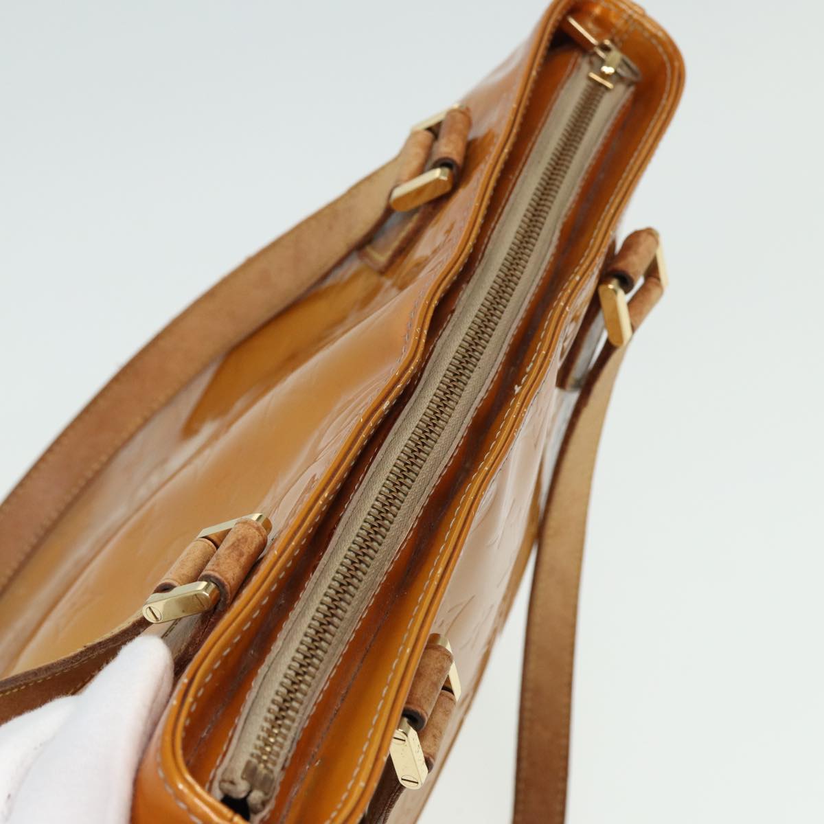 LOUIS VUITTON Monogram Vernis Houston Hand Bag Beige M91004 LV 81273