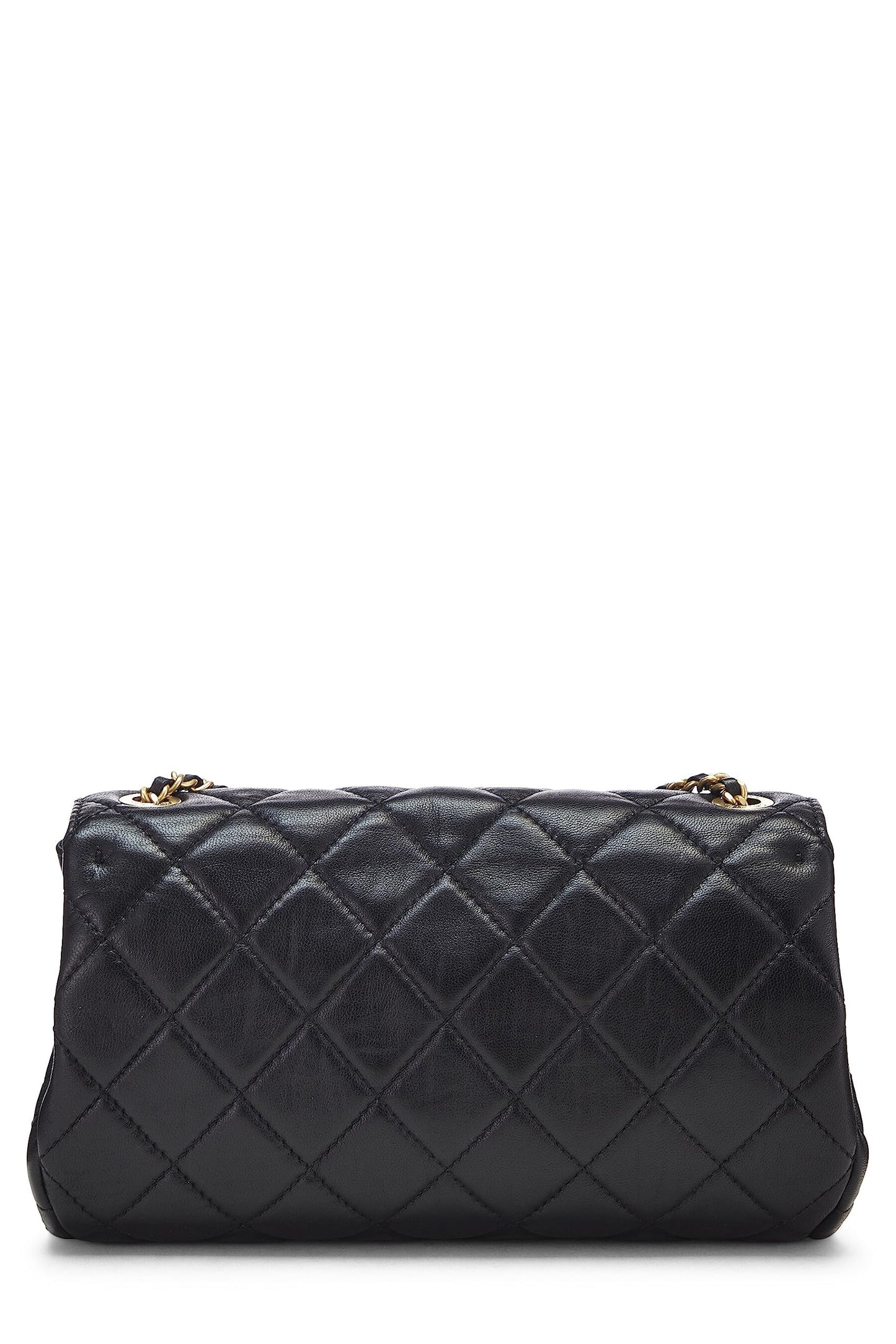 Chanel,  Black Quilted Lambskin Chain Flap Small, Black