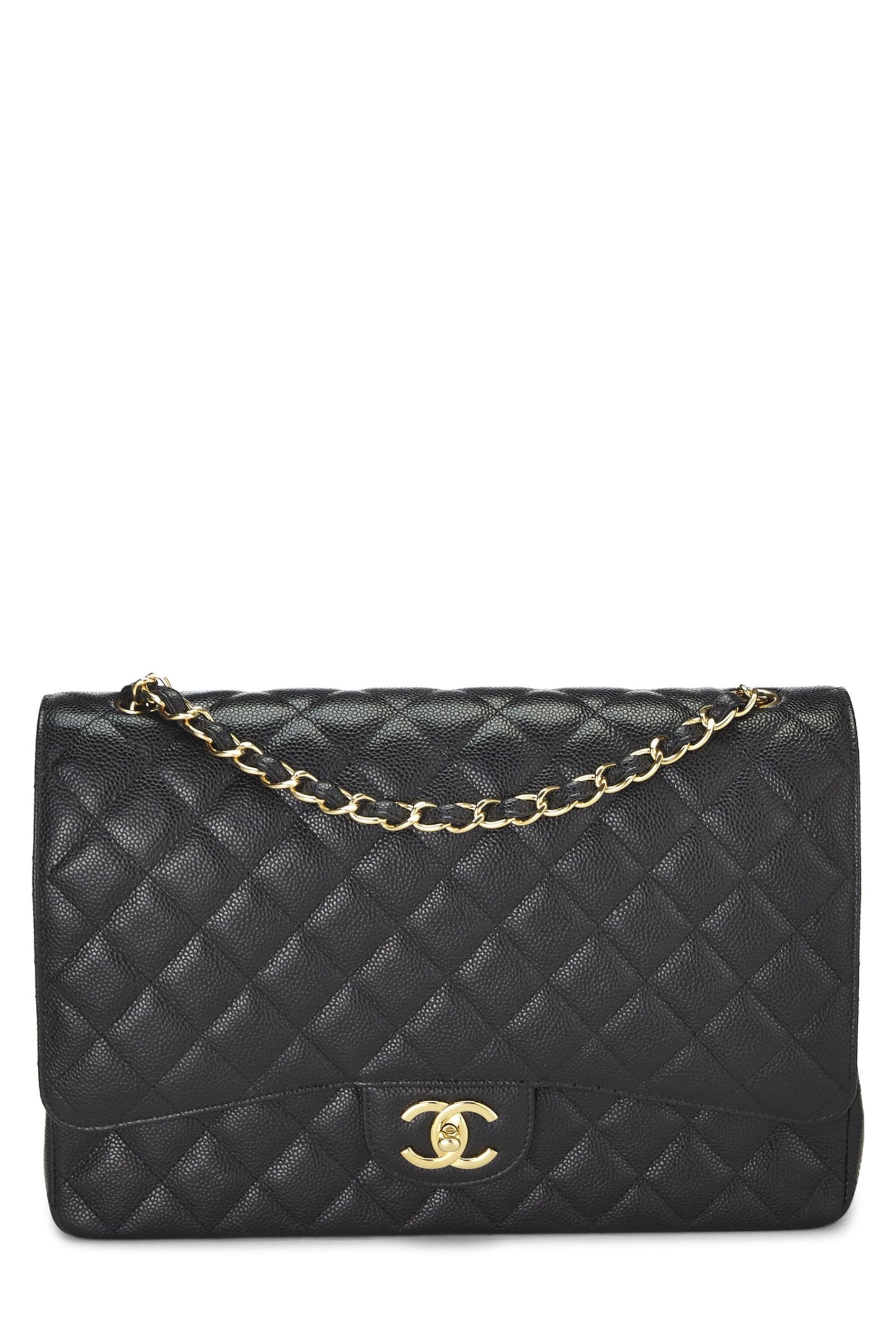 Chanel,  Black Quilted Caviar New Classic Double Flap Maxi, Black