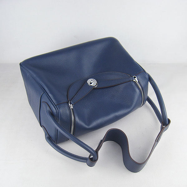Luxury Hermes Lindy 34cm handbag 6208 dark blue Silver