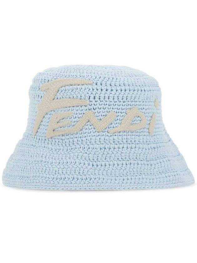 Luxury FendiEmbroidered Logo Bucket Hat Light Blue