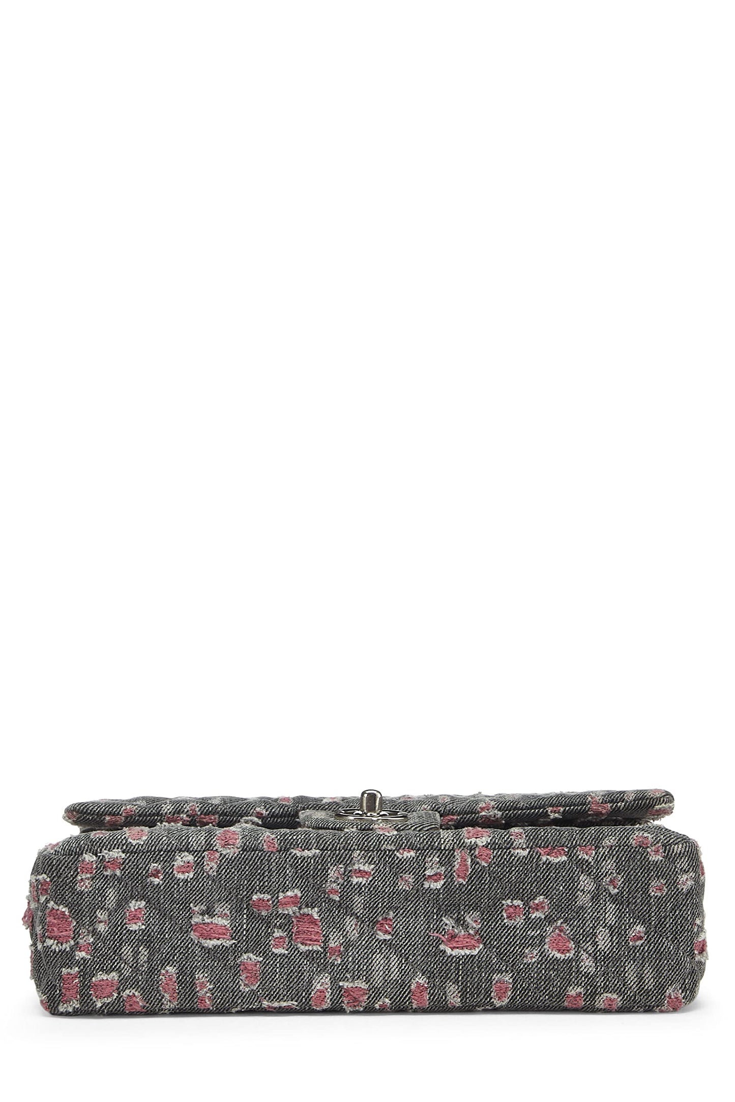 Chanel,  Grey & Pink Distressed Denim Classic Double Flap Medium, Pink