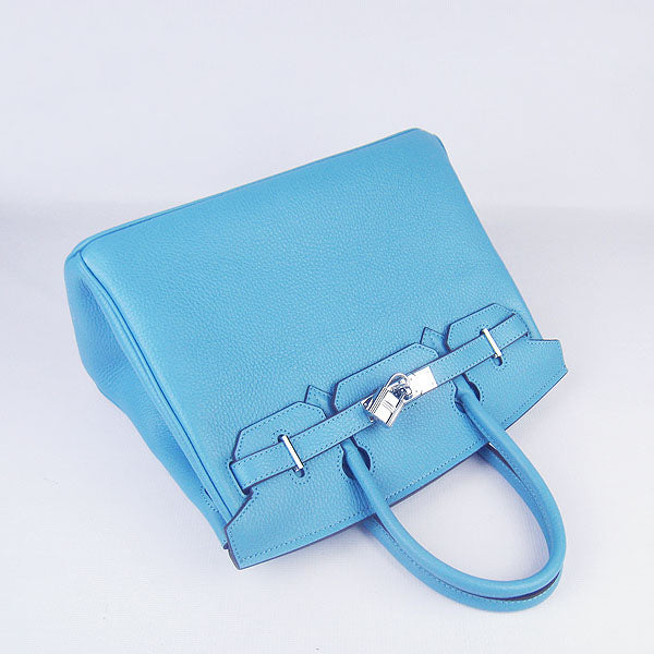 Luxury Hermes Birkin 30cm Togo Leather Handbags Light Blue Silver