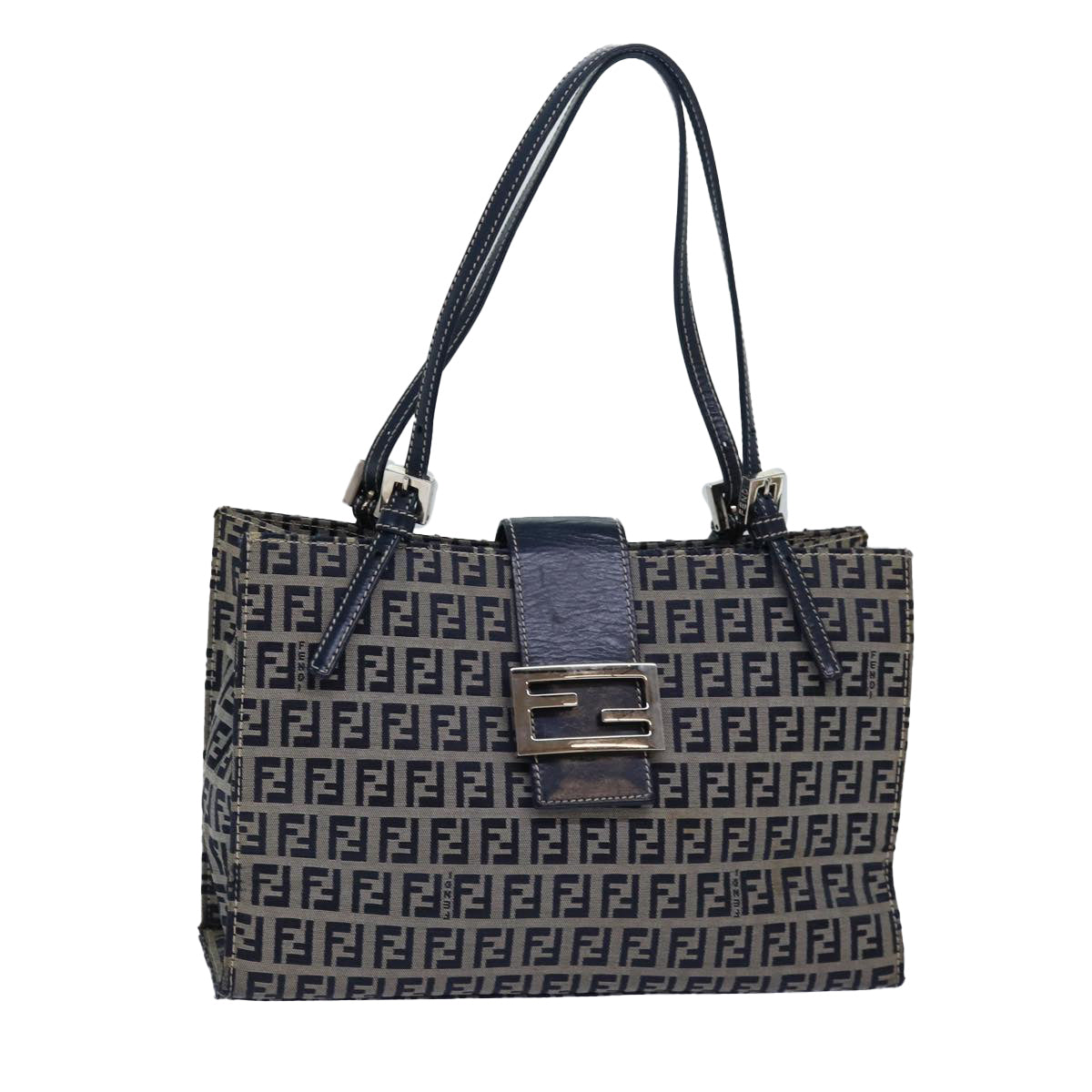 Luxury Fendi Zucchino Canvas Mamma Baguette Hand Bag Navy81442