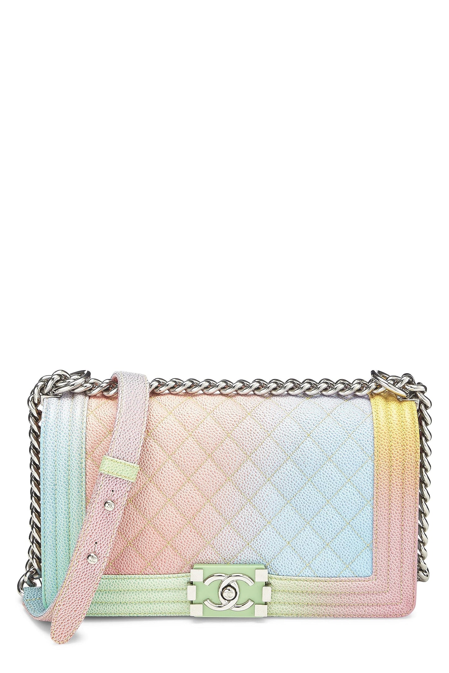 Chanel,  Rainbow Quilted Caviar Boy Bag Medium, Green