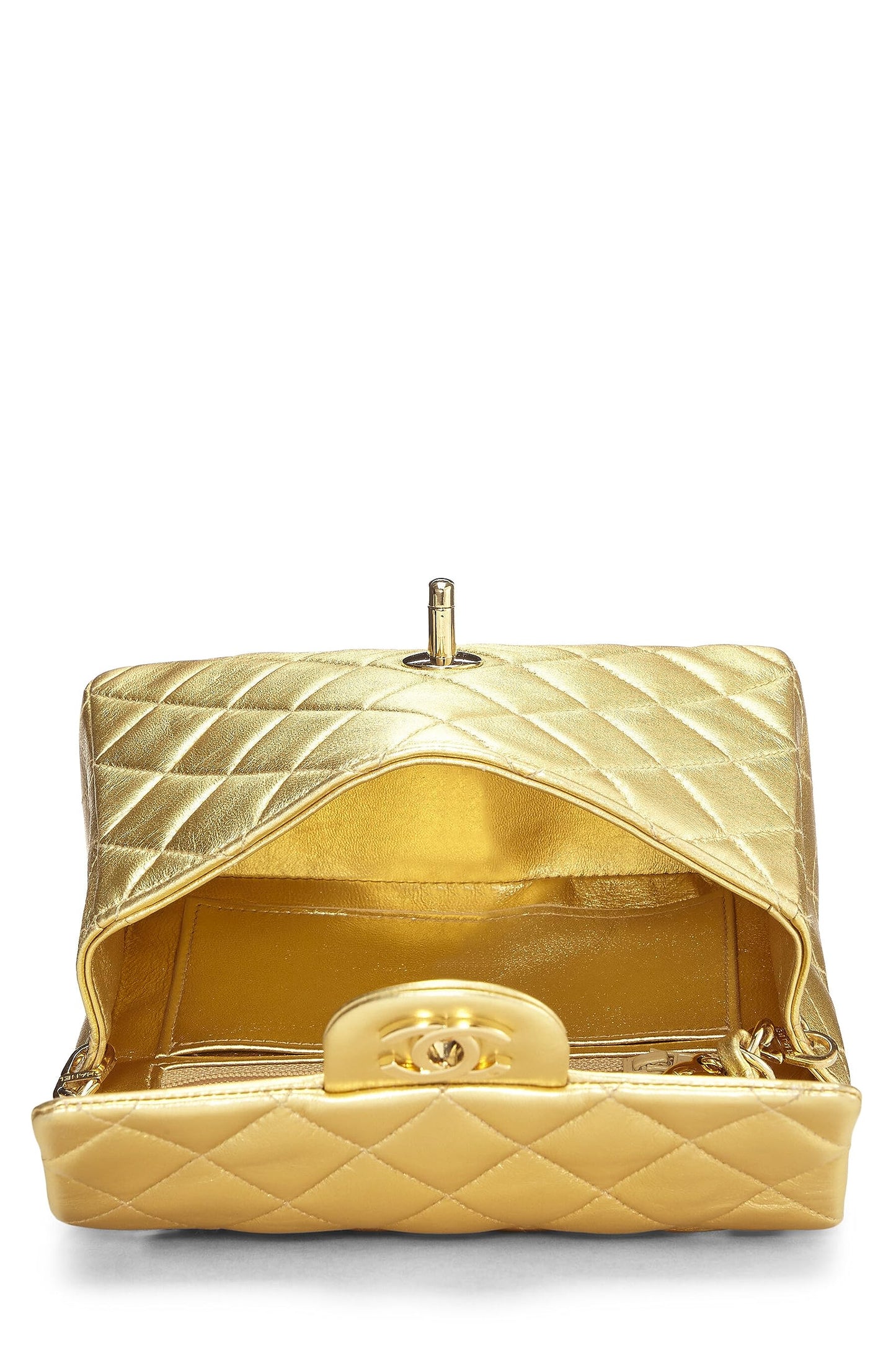 Chanel,  Gold Quilted Lambskin Square Flap Bag, Gold