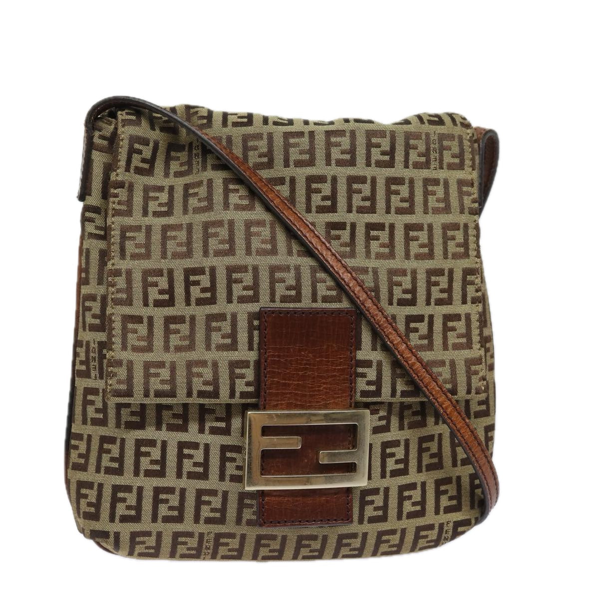 Luxury Fendi Zucchino Canvas Mamma Baguette Shoulder Bag Brown 8BT07581642