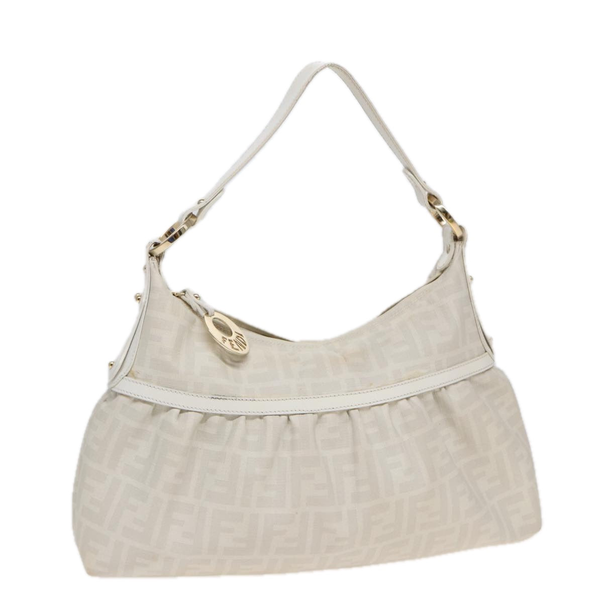 Luxury Fendi Zucca Canvas Shoulder Bag PVC Leather White 8BR44881645