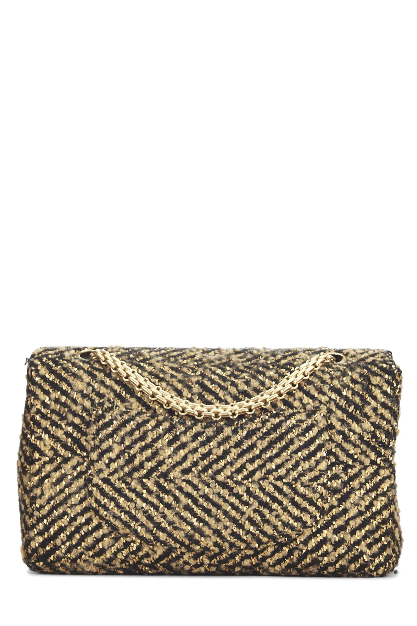Chanel,  Black & Metallic Tweed Half Flap Medium, Gold