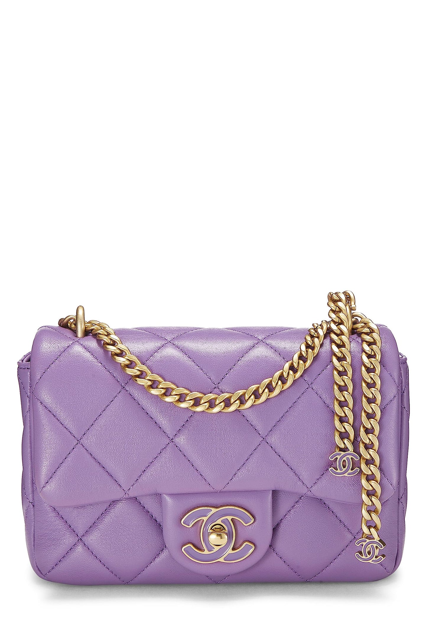 Chanel,  Purple Lambskin Pending CC Square Flap Mini, Purple