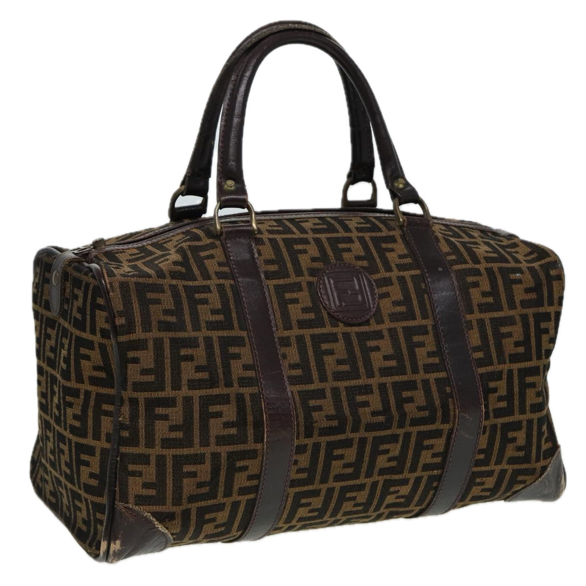 Luxury Fendi Zucca Canvas Boston Bag Brown Black81784