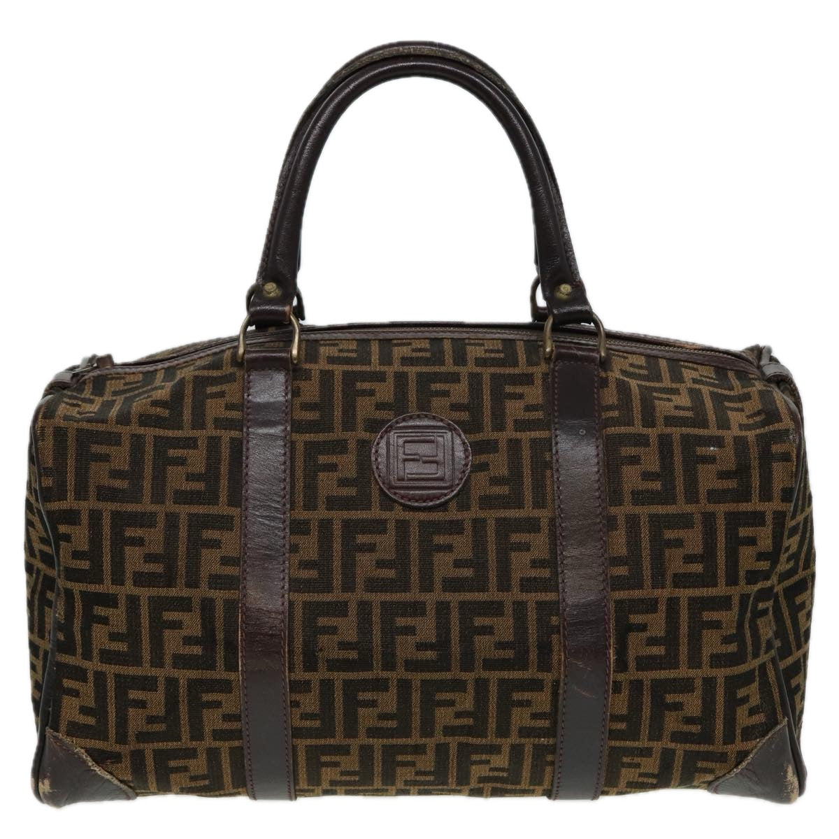 Luxury Fendi Zucca Canvas Boston Bag Brown Black81784